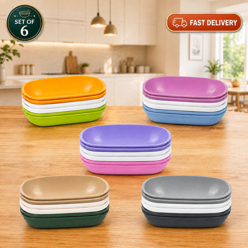 6pc plastic oval bowls - plastic, set