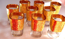 SET OF 9 GOLD TURKISH MOROCCAN TEA GLASSES