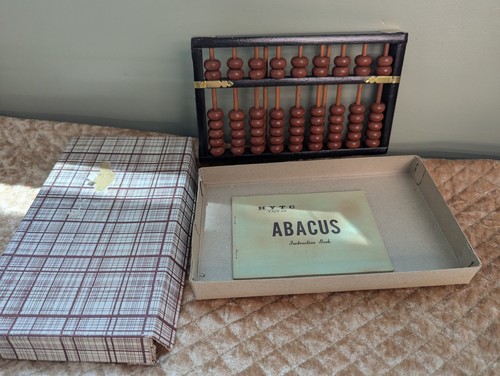 Vintage wood abacus - with, box