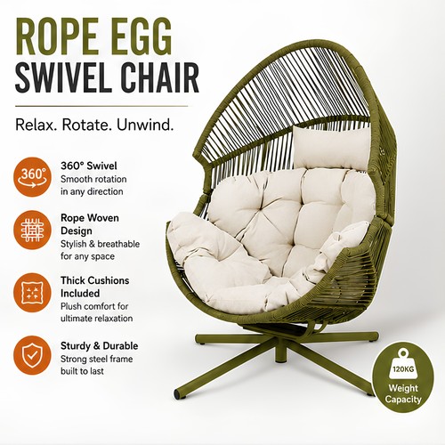 Rope egg swivel chair - rope, 360°