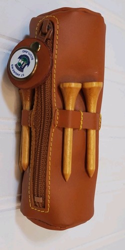 Vtg leather golf ball pouch - leather,