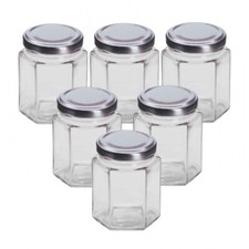 Glass Hexagonal Jars 12oz 250ml With Silver Lids - Pack Of 6 - Jam Pickles