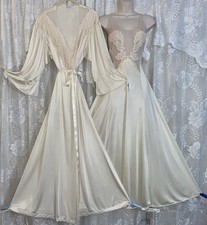 VTG M VANITY FAIR Ivory ILLUSION WRAP Peignoir Robe Nightgown Negligee Gown Set