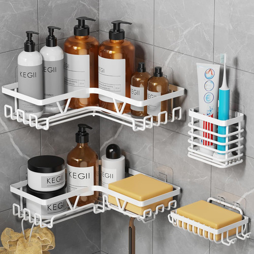 White corner shower caddy set - white,