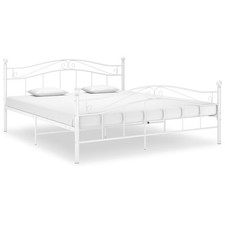 Bed Frame White Powder-Coated Metal Super King 180x200 cm Sturdy Slatted EasyFit