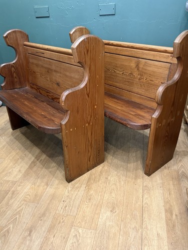 Antique pine church pew - church, /