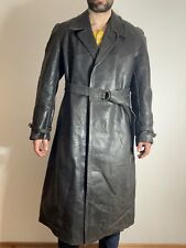 1940s German Black leather trench coat motorcycle horsehide WW2 Mens Large 44