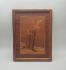 1980's Marquetry Wood Inlay Picture Framed Seagulls Sea Creative Woods Vintage