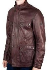 Mens Barbour John Leather Jacket. Size L. Brown.