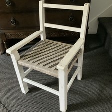 CHILDS / SMALL WOODEN CHAIR / PLANT STAND WITH WOVEN SEAT 21” TALL “ PAINTED” 