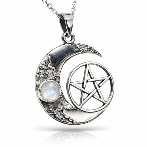 Moonstone pentacle crescent - pentacle,