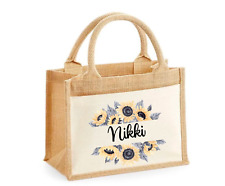 Personalised XL Jute Bag Shopping Bag  Birthday sunflower   floral Gift