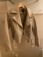 Ladies Faux Suede Biker Jacket Tan/Beige Size 10 New Look