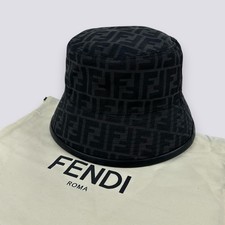Fendi FF Zucca Monogram Logo Cotton Canvas Bucket Hat Cap Black Size M