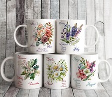 Personalised Birth Month Flower Mugs, Floral Mug Gift, Special Birthday Gift