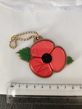 Red Poppy Keyring Bagtag Silk Shiny Plastic Armistice Charity Support Donate