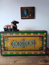 Vintage trunk hand painted Indian storage chest yellow