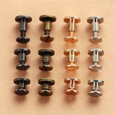10X DIY Flat Belt Screw Leather Craft Chicago Nail Brass Solid Rivets Stud Head