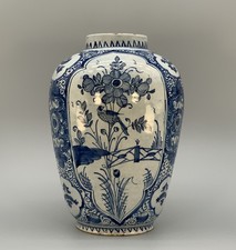Superb 17thC Dutch Delft Blue and White Chinoiserie Vase Birds & Flowers