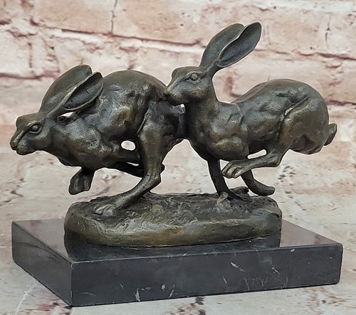 Art deco hares rabbit bronze - art,
