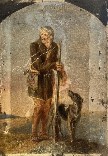 Antique oil painting hunter - oil,