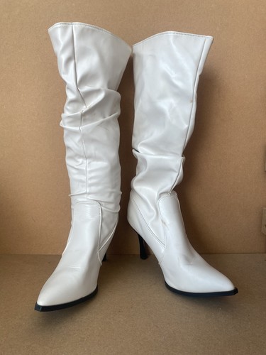 White knee high stiletto boots - white,