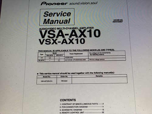 Pioneer vsa ax10 service - vsa-ax10,