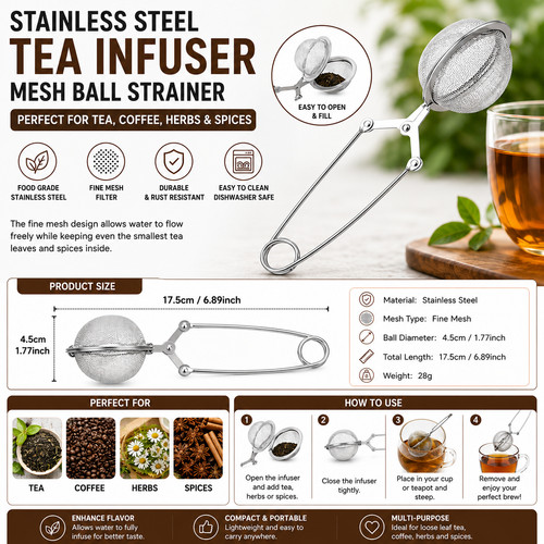 Steel tea infuser strainer - tea,