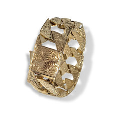 24mm Patterned Chaps Bracelet 9ct Gold Guild Huge Heavy 10" Chunky Curb Bracelet