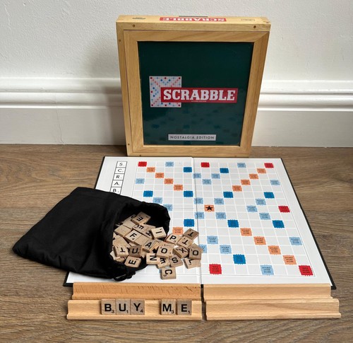 Scrabble wooden tiles - scrabble, box
