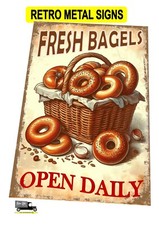 Bagels Advertising Metal Wall Sign, Bagels Bakery Metal Sign, Vintage Bagel Sign