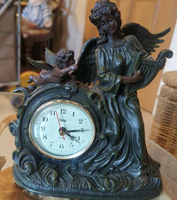 Crosa Clock 1999 Juliana Quartz Angel Harp Cherub Figure Bronze Effect Working 