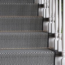 Grey Stair Carpet Runner Herringbone Design Rug for Step treads Hallway Door Mat