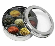 Authentic Indian Spice Box Tin | Masala Dabba 19cm Spices Storage | FREE Spoon