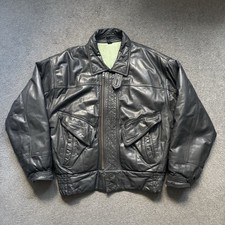 Vintage 80s 00s Real Genuine 100% Leather German Bomber Jacket (L) Black