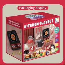 Kids Kitchen Playset 69 Pieces Cookware and Food Toys Set Pink Kids Kitchen