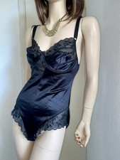 Images Black Shiny Satin Nylon & Lace Underwired Panty Corselette 38C (EU 85C)