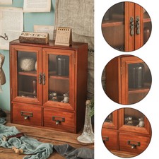 Clear Doors Small Storage Cabinet Vintage Wooden Display Shelf Desktop Cupboard