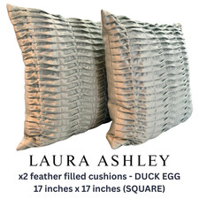 Laura Ashley DUCK EGG Cushions, Feather Fill, Pinch Pleat Polyester 17”x17” VGC