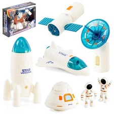 7 Pcs Space Exploration Set Toy for Kids with 2 Astronauts Rocket Space Shuttle
