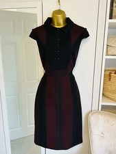 Karen Millen Burgundy Black Tailored Military Shirt Pencil Dress UK 12 Vintage