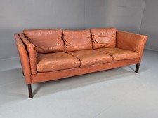 Retro Tan Leather Three Seater Sofa Vintage Danish Mid Century 1970 EB10078 M3SS