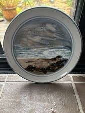 Vintage Highland Stoneware studio pottery Plate, 7.5", seascape