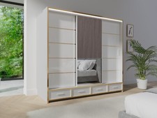 Sliding Door Wardrobe with Mirror, LED Light & Drawers – Modern Bedroom Closet