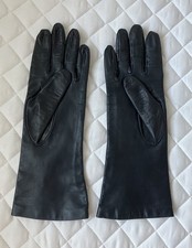 Vintage Alween Navy Long Leather Gloves Silk Lined Size 6 1/2 Made In England
