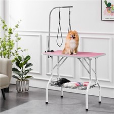 159cm Dog Grooming Table with Basket Style Tool Shelf and Adjustable Arm, Pink