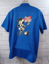 Vtg Fender Club a Go Go Sexy Girl Shirt XL Button Front Guitar Amp Blue