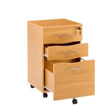 3 Drawers Wooden Beech Lockable Under Desk Mobile Office Pedestal Storage Unit 