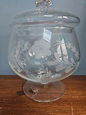 Vintage Arietta Etched Glass Bonbon Sweetie Lidded Jar