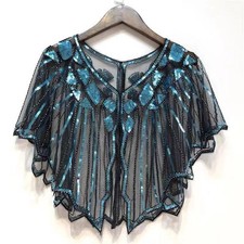 Short Bolero Sparkly Sequin & Beaded Shawl for Evening Dress Women's Shawl Cape